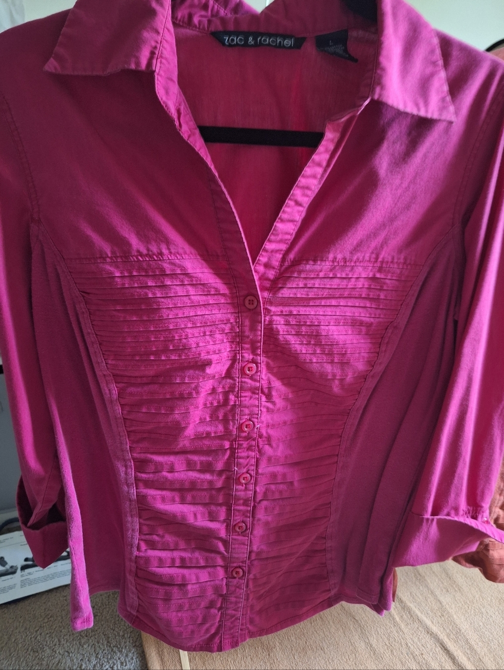 Zac & Rachel Deep Pink Pintuck Button-Front Shirt